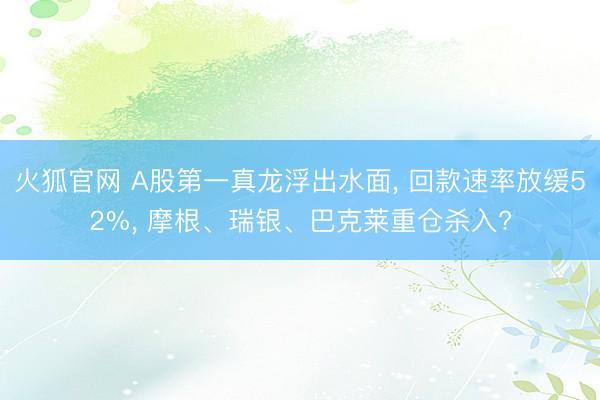 火狐官网 A股第一真龙浮出水面， 回款速率放缓52%， 摩根、瑞银、巴克莱重仓杀入?